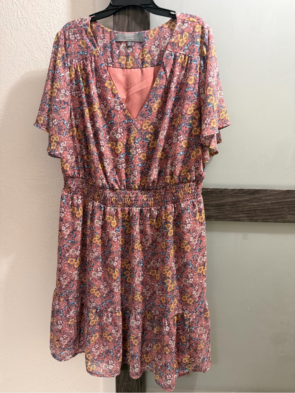 Floral V-Neck Smocked Pink Midi Dress